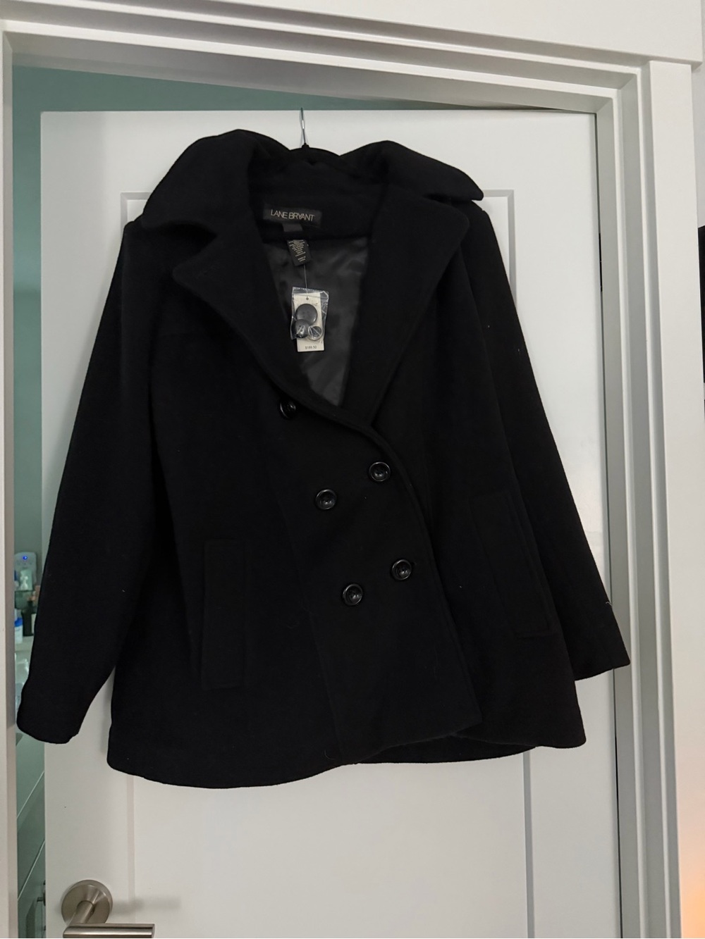 Lane Bryant Black Double-Breasted Pea Coat with Wide Lapels